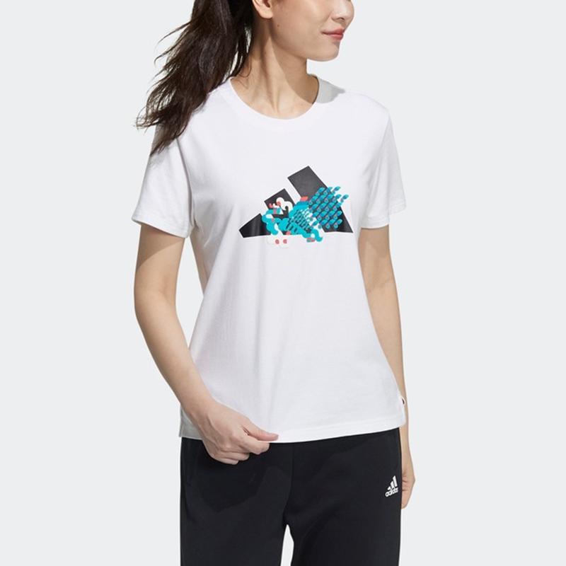 Adidas Cny Series Spring Festival Theme Printed Training Sports Crew Neck Vintage Short Sleeve T-Shirt Women Tops White GP0705