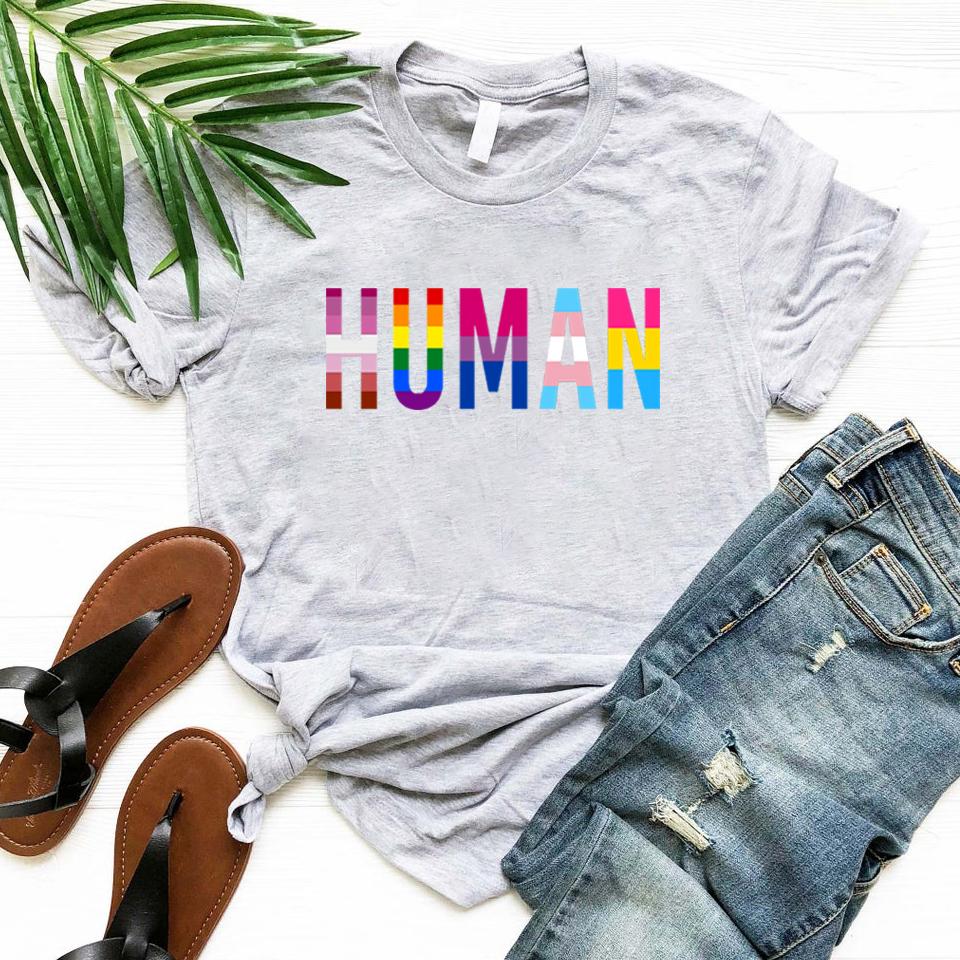 Maglietta con bandiera LGBT Magliette con orgoglio umano Maglietta con bandiera dell'orgoglio gay Maglietta bisessuale Magliette queer lesbiche Magliette con bandiera arcobaleno Magliette grafiche