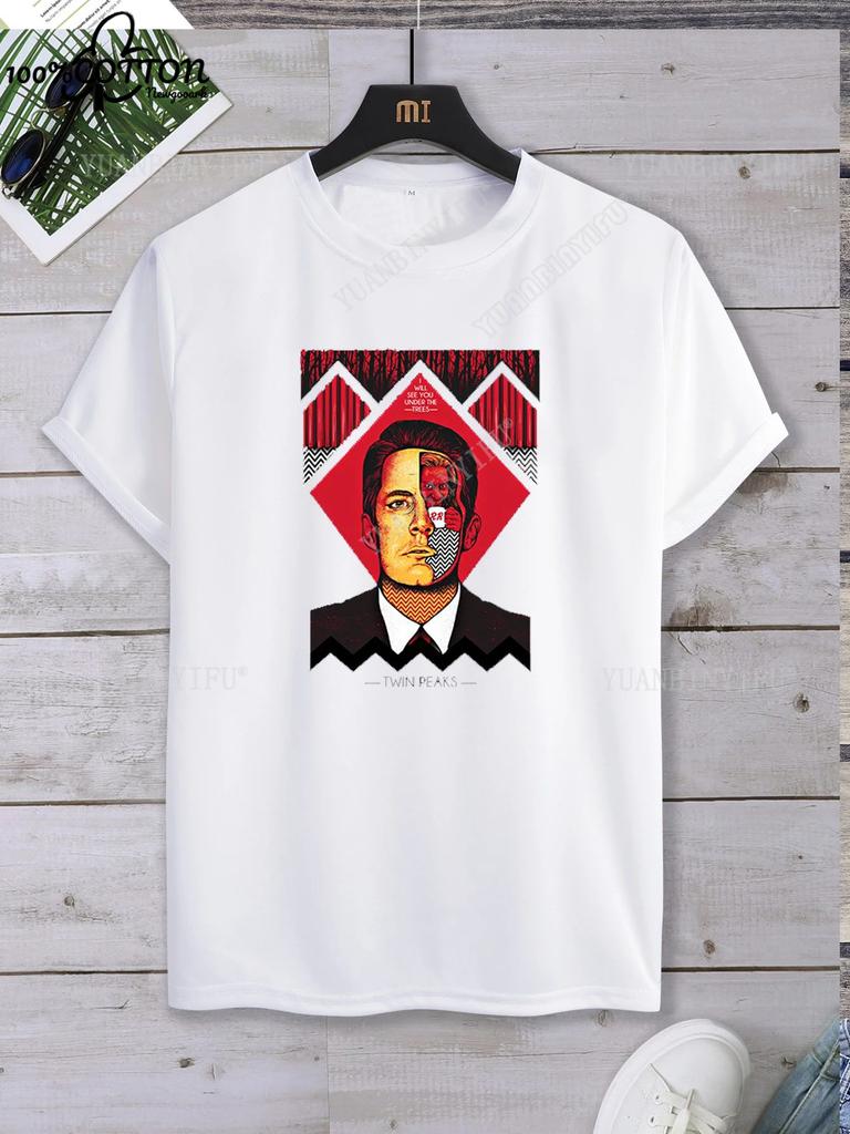 Classic Harajuku Twin Peaks Printed Unisex Cotton Shirt Loose T-shirt Top Short Sleeve O-neck Street Fashion Hot Product