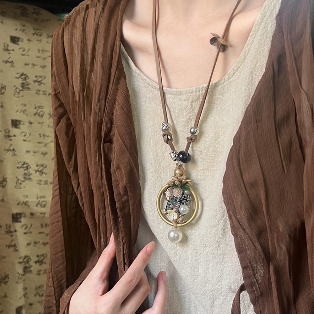 Tassel Long Sweater Chain Wood Bohemian Style Necklace Sweet Ethnic Style Necklace  Party