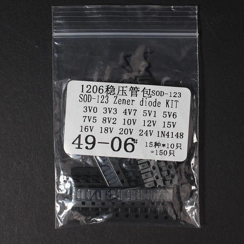 150 adet 1206 0805 Zener diyot kiti SOD-123 SOD-323 3V-24V 1N4148 diyotlar 3.3V 4.7V 5.1V 5.6V 7.5V 8.2V 10V 12V 15V çeşitli Set