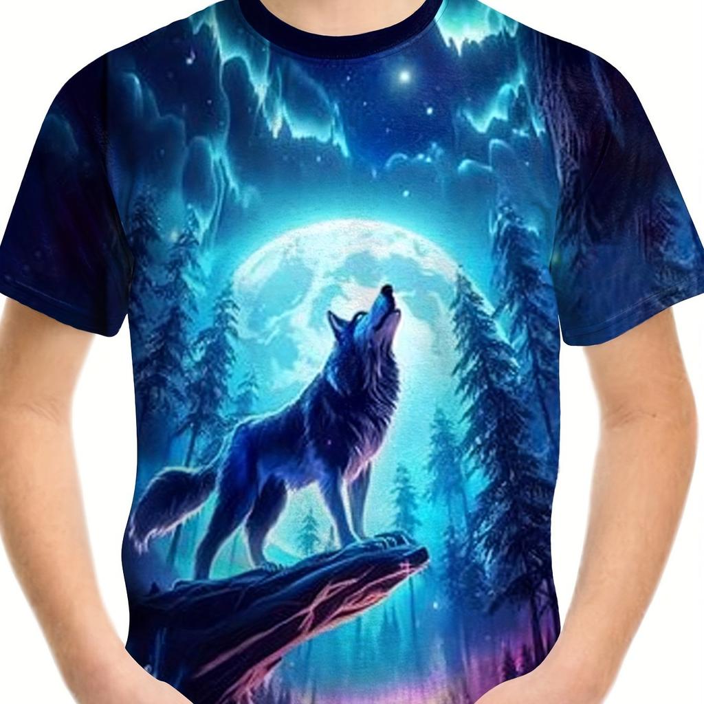 Summer Round Neck 3D Printed Wolf Pattern Top Fashionable Casual Cool Short Sleeved Children's Boy T-shirts