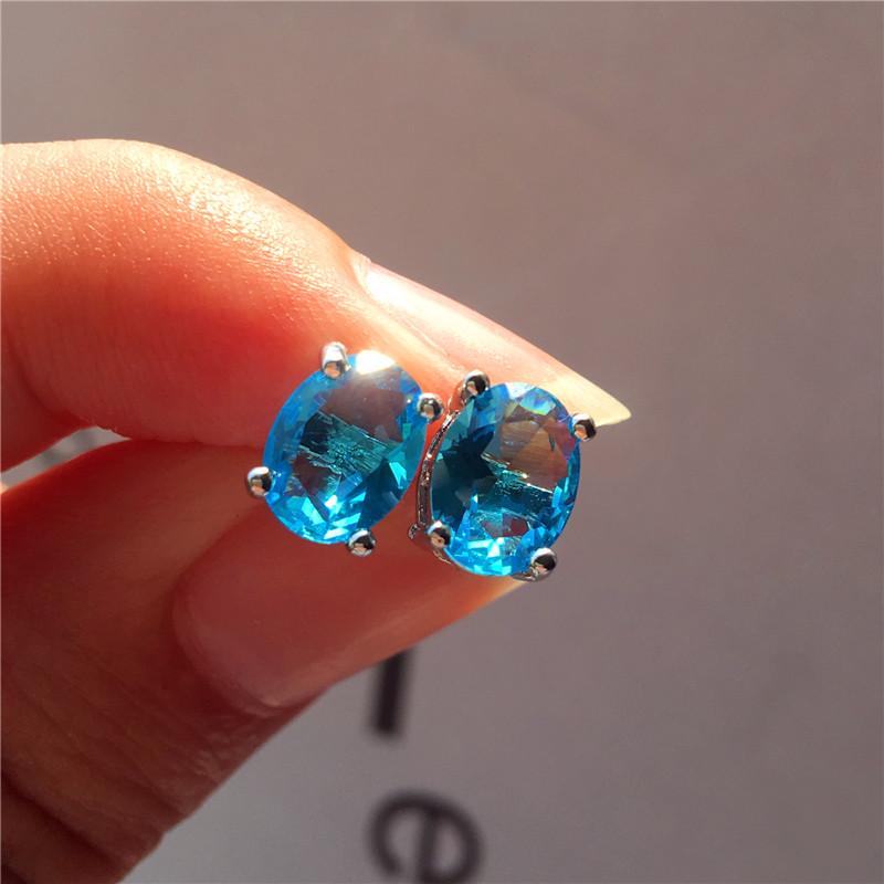 Boho Female Purple Red Oval Stud Earring Cute  Color Rainbow Stone Earrings Vintage Small Wedding Jewelry For Women