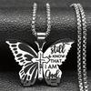 Butterfly Cross Scripture Pendant Necklace, Fashionable Stainless Steel Silvery Necklace, Jewelry Gift