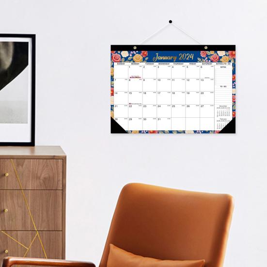 Wall Calendar with Lanyard Wear Resistant Thick Paper To-do List 2024 Hanging Monthly Calendar New Year Gift