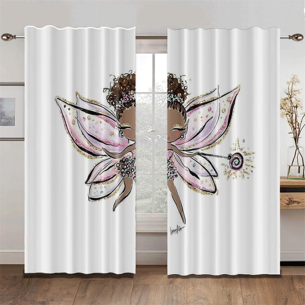 Lovely Parisian Dance Girl Princess Elf Pink Light Filtering Drapes Window Curtains for Living Room Bedroom Decor 2 Pieces