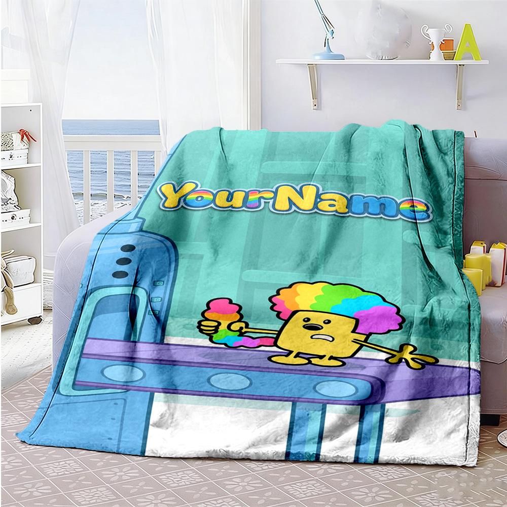 Wow! Wow! Wubbzy Personalized Text Blanket Throw Customizable Blanket Warmthful Decor Throw For Chair Picnics Livingroom Couch Four Seasons Universal