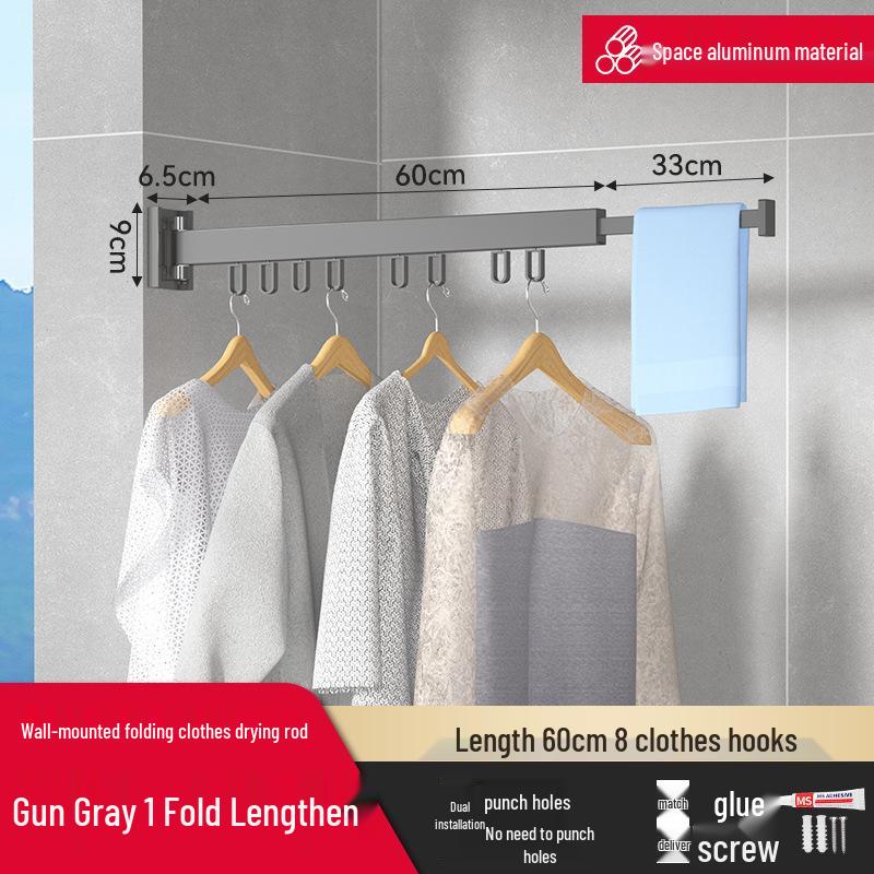 Wall-Mounted Telescopic Folding Clothes Drying Rack for Indoor/Outdoor Use
