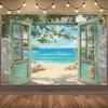 1pc, 2D flat, sea view window beach theme background - for photography background, home decoration, summer decoration, wsj