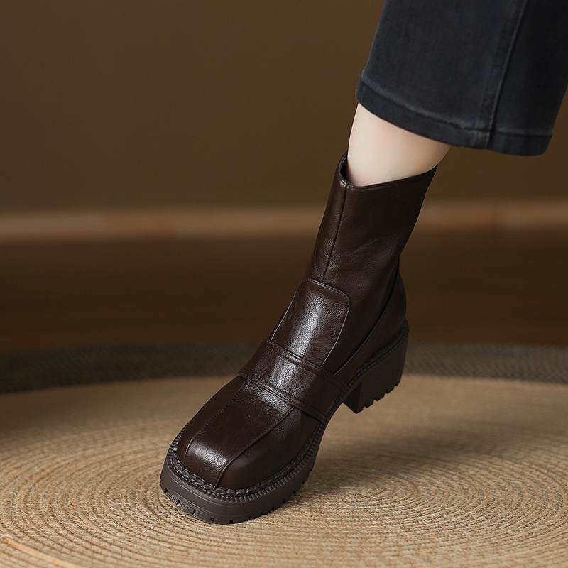 Krazing Pot Microfiber Winter Round Toe Modern Platform Size 33 Boots Size 43 Thick Bottom Zipper Women Ankle Boots