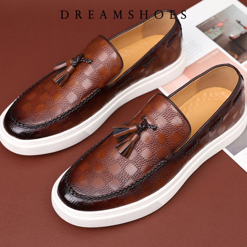 2025 Brand Design Men Patent Genuine Leather Loafers Moccasins Men's Tassel Loafers Vintage Slip-on Casual Men Social Dress Shoe