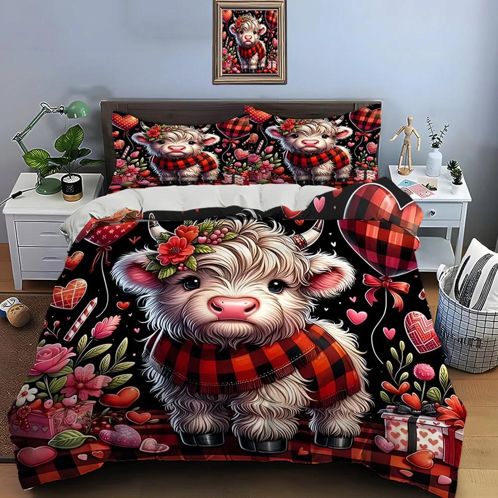 Highland Cattle Print Bedding Set Cute North American Duvet Cover 1 Duvet Cover 2 Pillowcases Adult and Kids Bedding Set Luxury