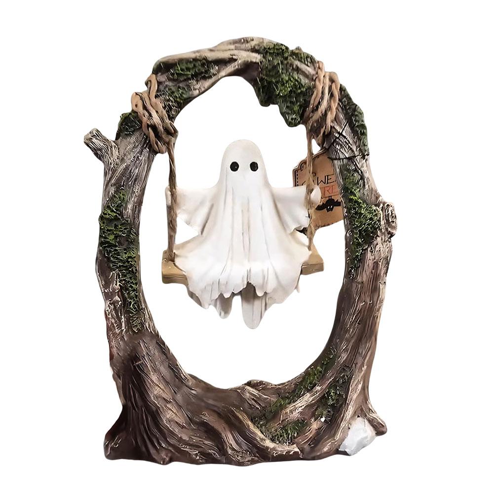 Halloween Swing Ghost Ornament White Ghost Sculptures White Ghost Swing Decorations for Tabletop Centerpiece