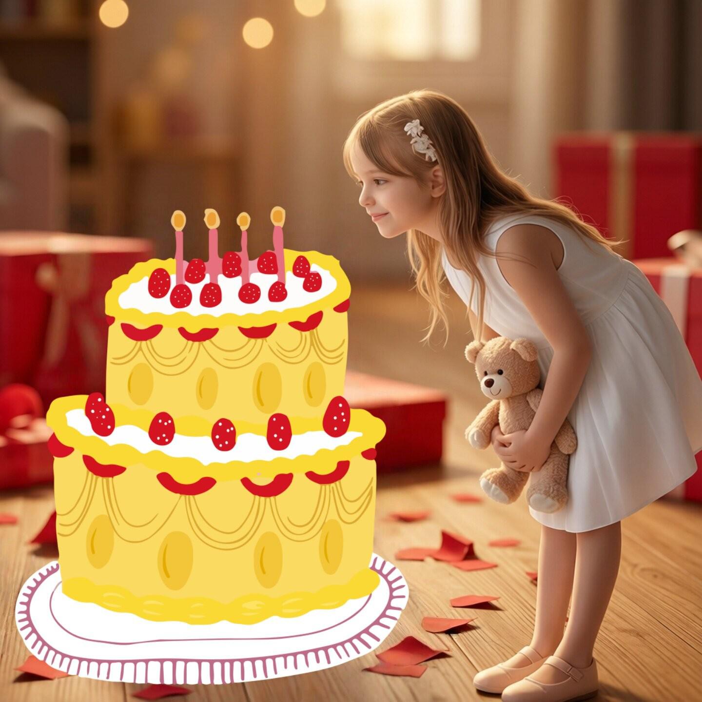 KT Board Set: Little Sweet Potato Hand-Painted Cake, Colorful Birthday Backdrop for Children s 123rd Party