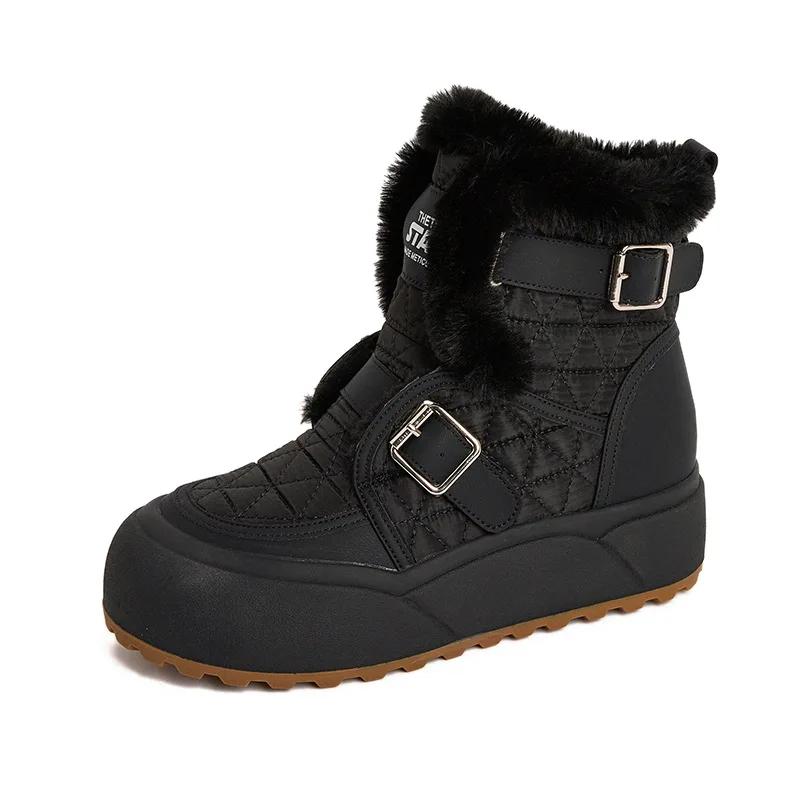 

Модные зимние осенние ботильоны на танкетке для женщин, на высоком каблуке, зимние ботинки, ботильоны до щиколотки из короткого плюшевого меха, с внутренней платформой, женские туфли 34 чёрный