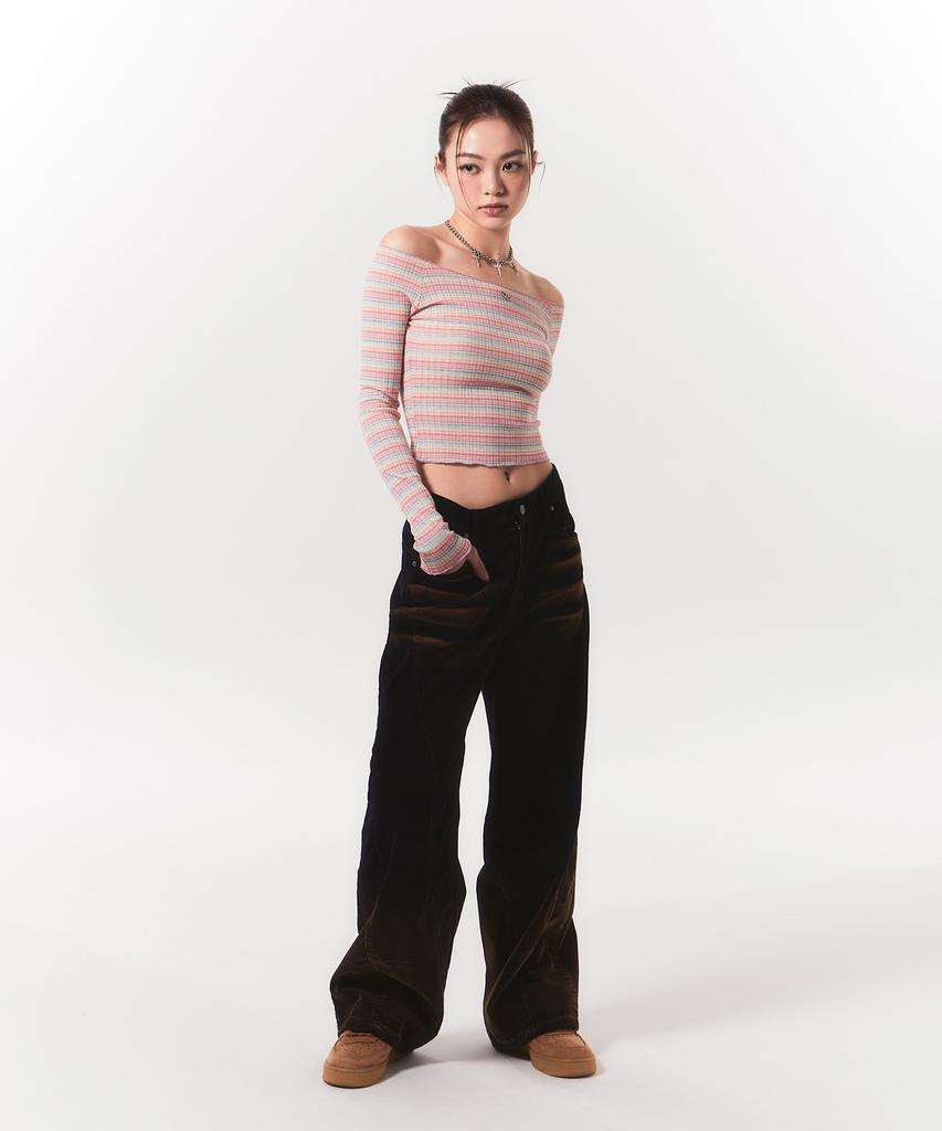 Chelikwili Smooth Off Shoulder Top - Pink Stripe