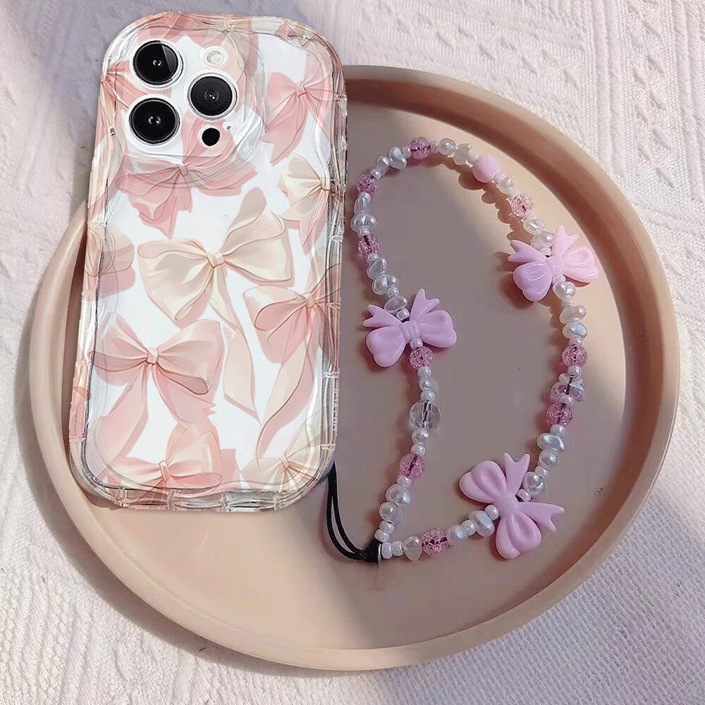Pink Bowknot Chain Phone Case For Samsung Galaxy S25 FE S24 S23 S22 Ultra Plus FE A56 A55 A16 A06 A17 A53 5G Cover Clear  Soft