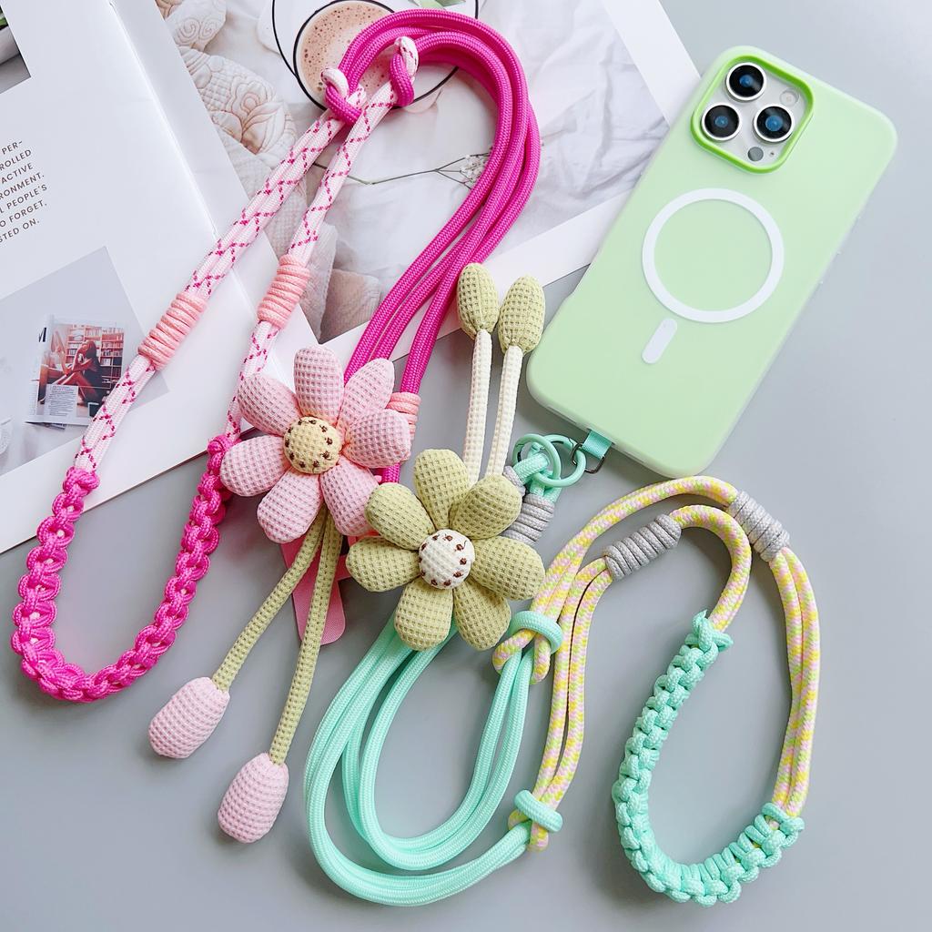 Reines Handgewebtes Universelles Handy-Lanyard, Langes Crossbody-Lanyard, Modischer Sonnenblumen-Anhänger, Verdicktes Lanyard