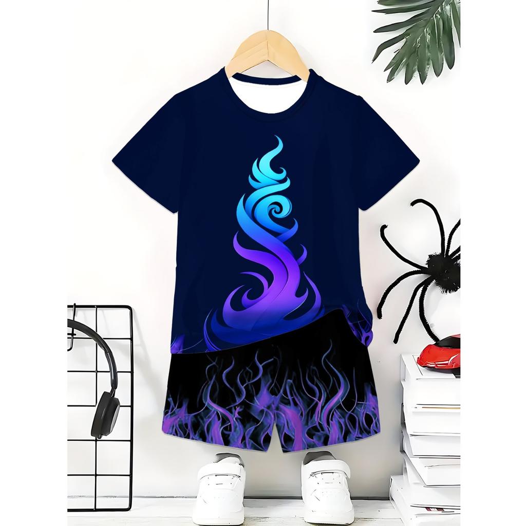 Set di abbigliamento stampato in 3D per ragazzi, set a maniche corte per bambini Versatile per le attività quotidiane all'aperto