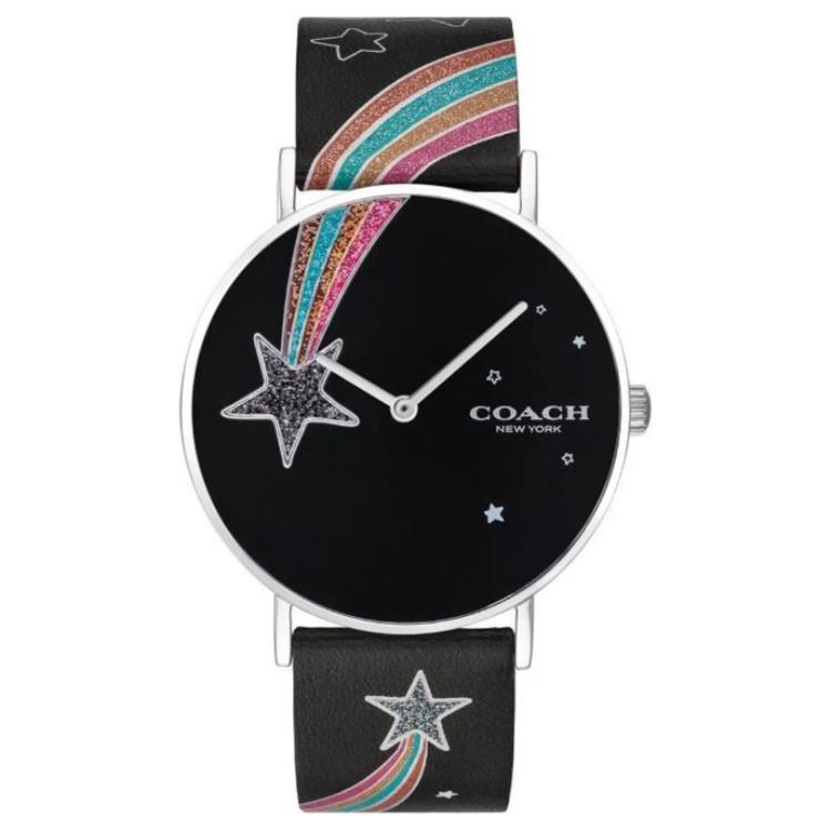 COACH Star Perry series watch quartz movement leather strap 36mm black dial women s watch 30 meters waterproof 14503039 чёрный
