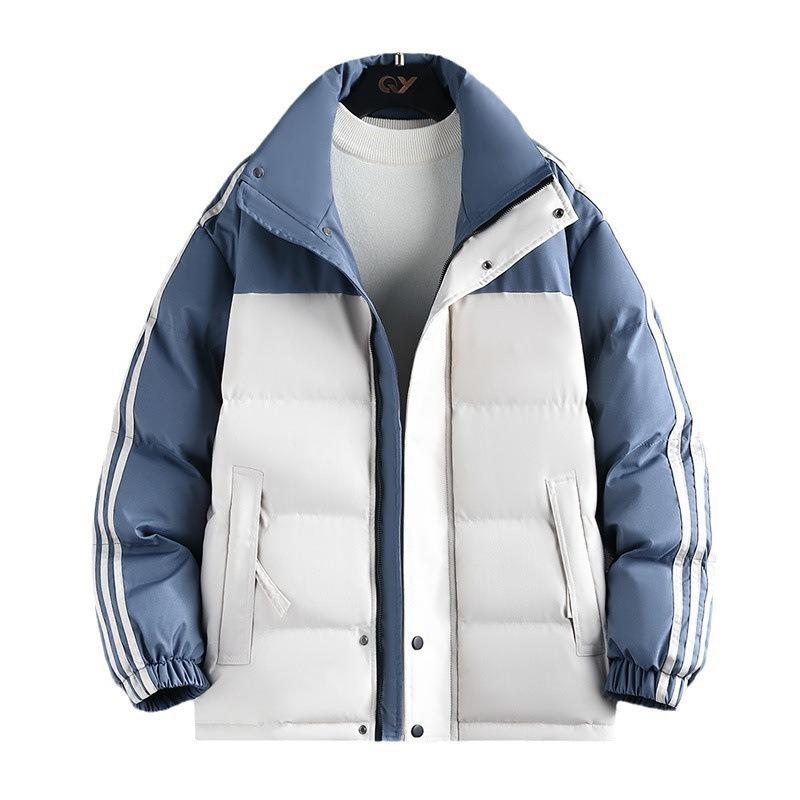 Three Bars Contrasting Color Cotton-padded Clothes for Men and Women, Winter New Thickened Warm Stand-up Collar Windproof Down Cotton Jacket