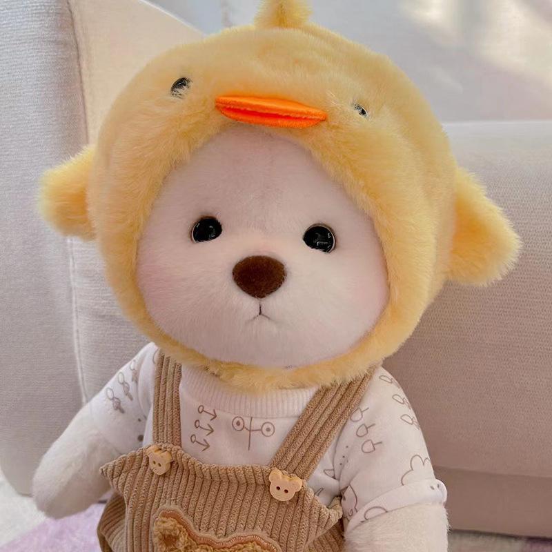 Medium Bear Outfit - Blue Pink Striped Carrot Overalls Set