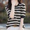 Navava Women Casual STriped 5 8 Sleeve Round Neck KniT T shirT Nk2239