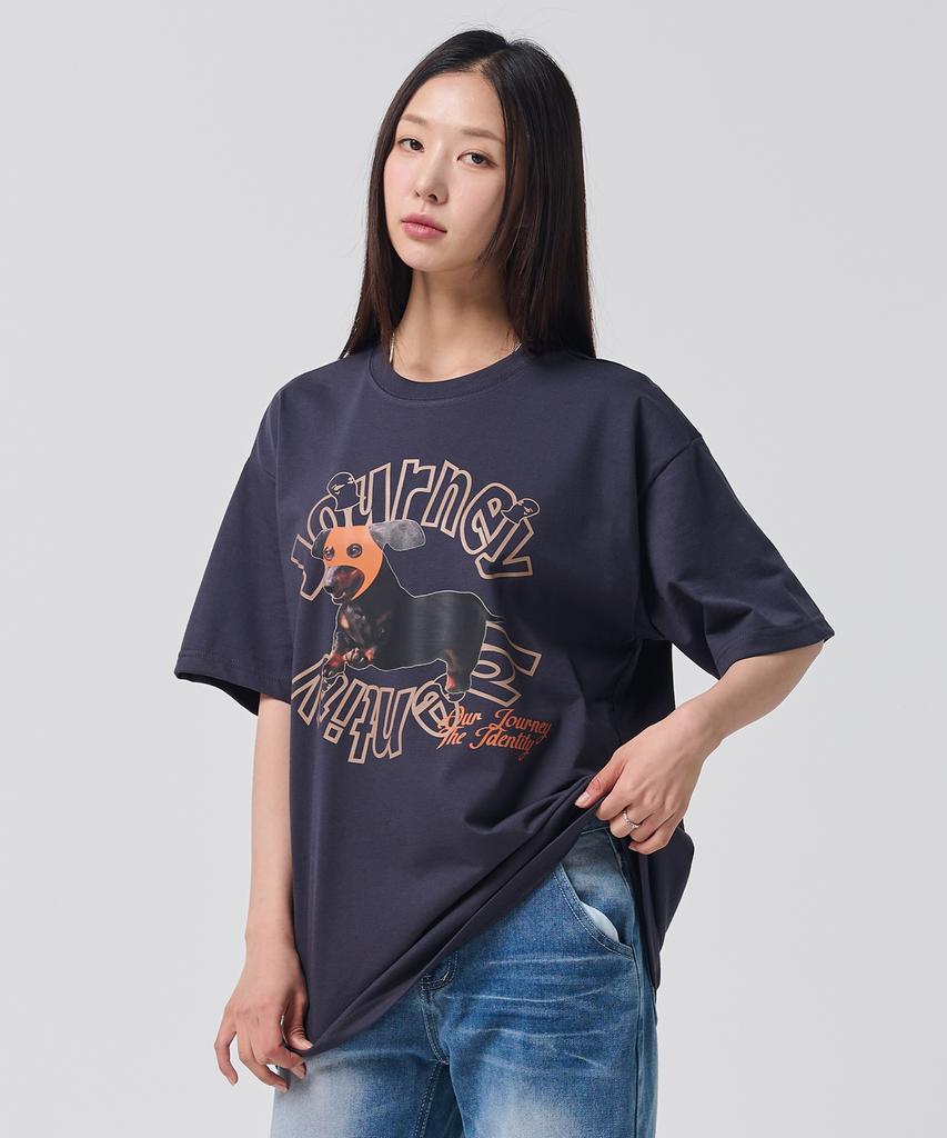 OUNDERR Mask Puppy Tee Oversized Short Sleeve T-Shirt [Dark Gray]