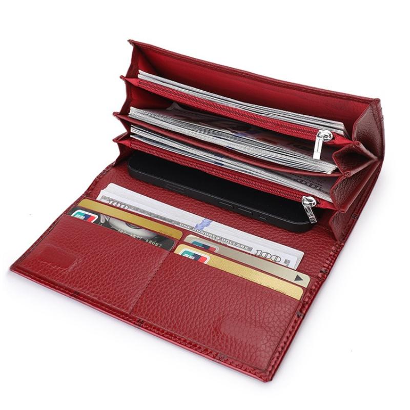 WomenGenuine Leather Long Wallet Magnetic Hasp Cow Leather Female Coin Purses Fashion High Quality Wallets Women's Money Walet Ladies Clutch Bag