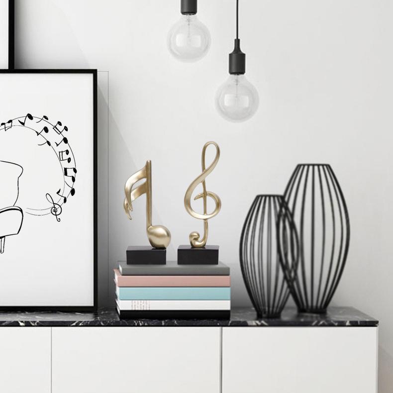 Resin Sculpture Simple Gold Note Piano Sculpture Ornament Music instruments Dance studio home bookshelf piano room home decor