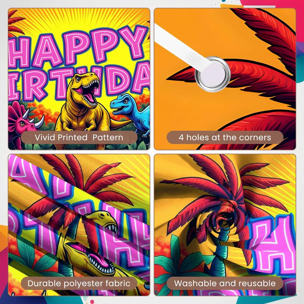 Birthday Party Banner Dinosaur Theme Jurassic Birthday Backdrop Kids Party Banner Vibrant Art For Birthday Photo Booth