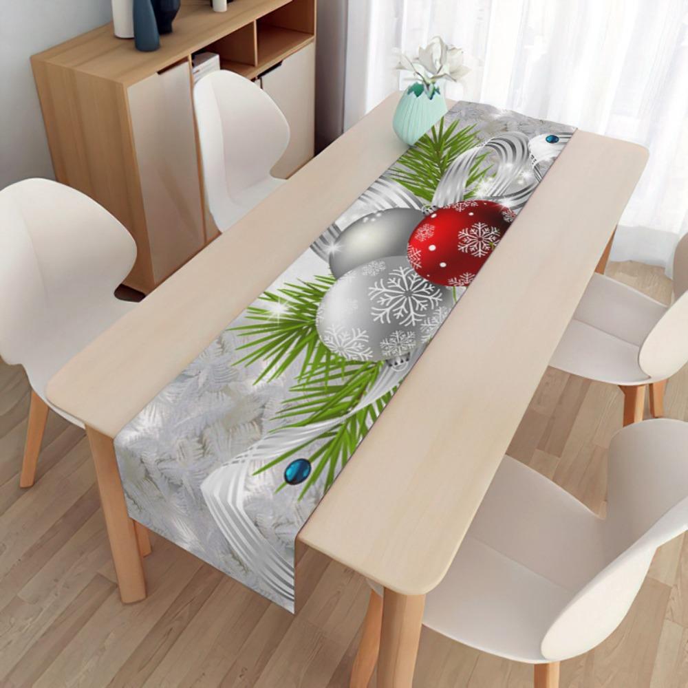 2pcs Christmas Decorative Tablecloth Holiday Gifts Household Long Tablecloth Placemat Linen Table Flag