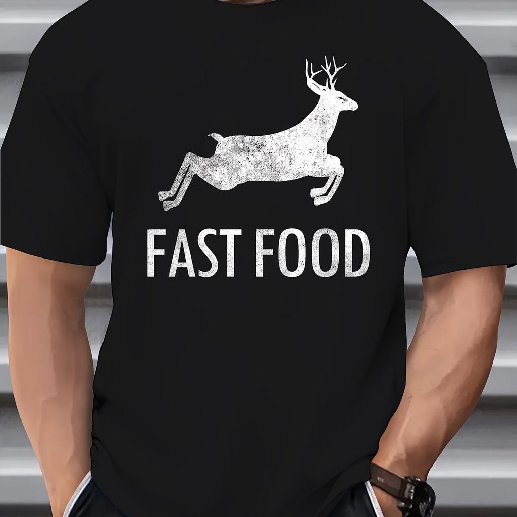 Men Casual Sports T-Shirt Relaxed Fit Cotton Blend Fabric Fun Fawn Graphic Design Comfortable Men Clothing