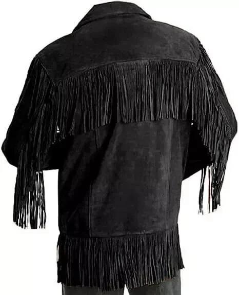 Jacket Motorcycle Biker Handmade New Black Men's Fringed Suede Leather Coat Retro