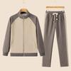 Avslappnad kostym Herr Sport Ståkrage Cardigan Tröja Enfärgade Byxor Dragkedja Långärmad Tvådelat Set