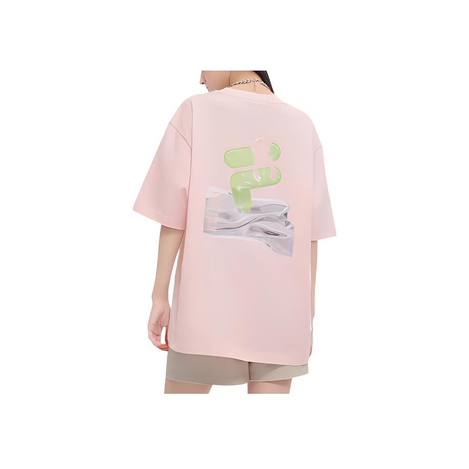 Fila Fusion Dopamine Colorful Round Neck Pullover Soft Comfortable Casual Breathable Short Sleeve T-Shirt Unisex T-Shirt Rainbow-Pink T11U423106FPK