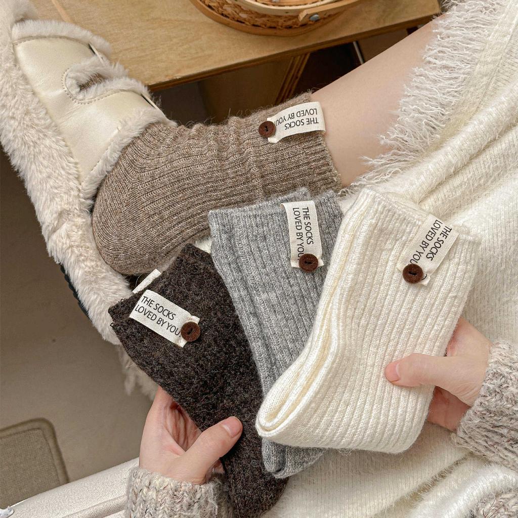 Stoffetikett Knopf Wollsocken Kinder Verdickte Warme Kniestrümpfe