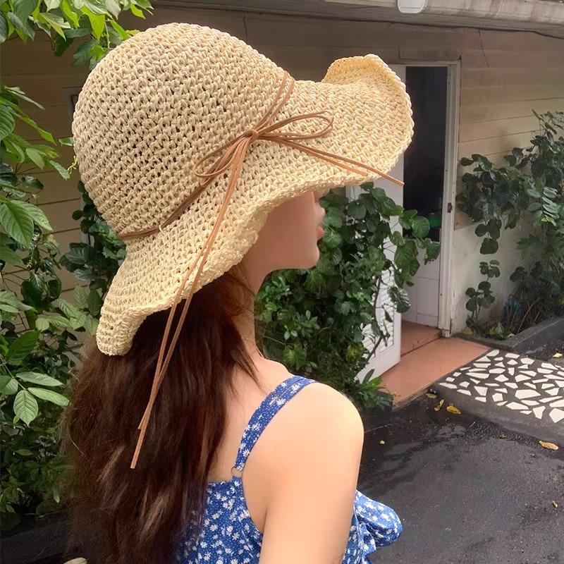 New Big-brimmed Straw Hat Women's Summer Sunscreen Sun Hat Beach Sun Hat Seaside Folding Travel