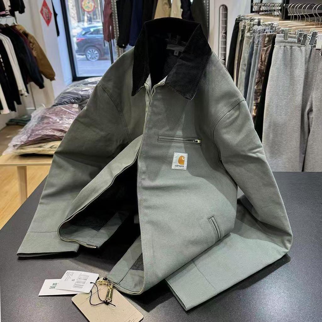 Giacca Unisex in Tela Retro con Collo Rialzato - Stile Americano Autunno/Inverno Revers Workwear