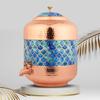 India Copper Water Dispenser Royal Blue & Hammer Carved Matka Vessels with Stainless Steel Tap 11 Litre Container