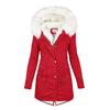 Abrigo de invierno de algodón para mujer, talla grande, capucha de piel sintética, forro polar, cremallera y botón a presión.