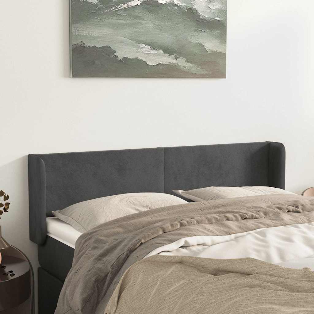 vidaXL Kopfteil mit Ohren Dunkelgrau 147x16x78/88 cm Samt