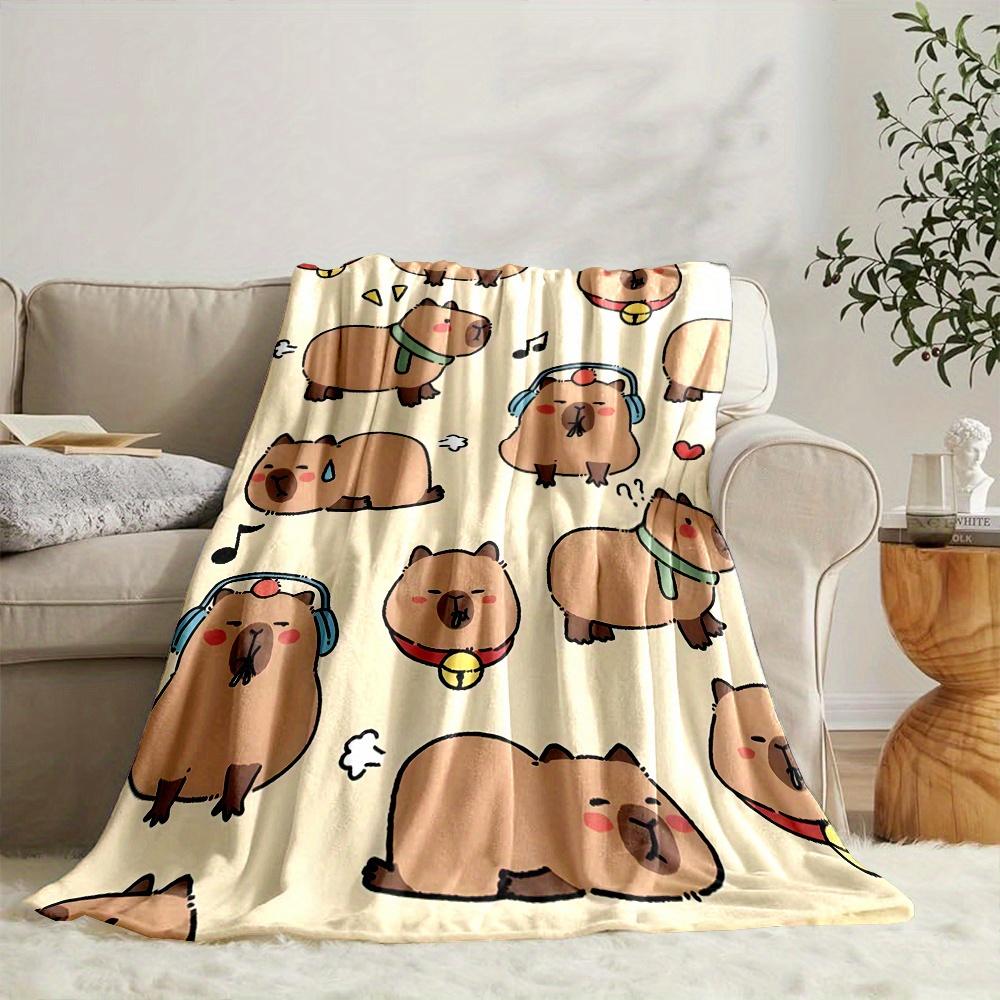 100% Polyester Flannel Throw Blanket, Contemporary Cartoon Capybara Design, Reversible All-Season Digital Print Non-Woven Fabric