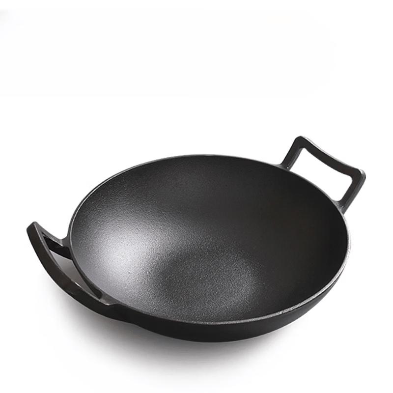 ZISIZ Cast Iron Wok with Double Handles