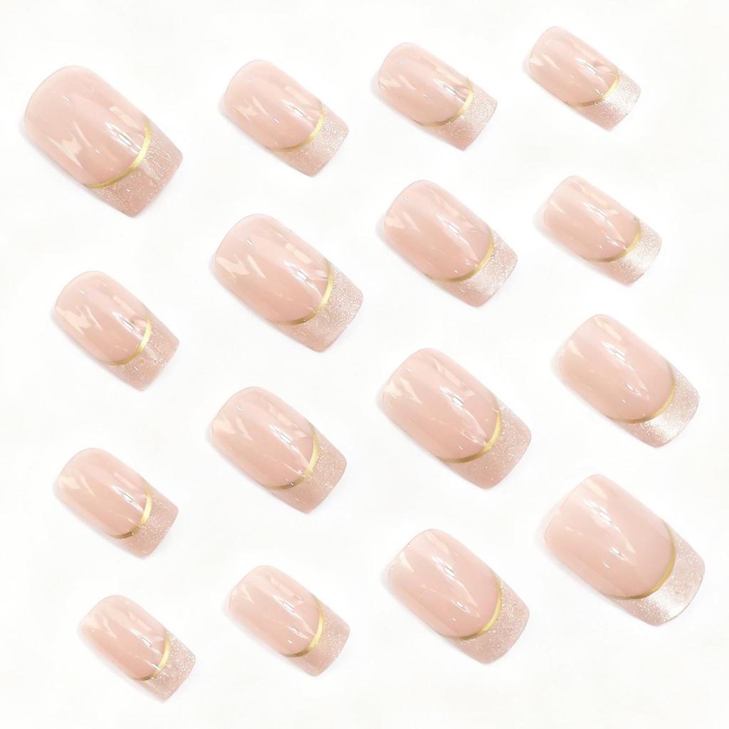 24-Piece Fashion Nude Cat Eye French Medium-length Rectangle Nail Tips