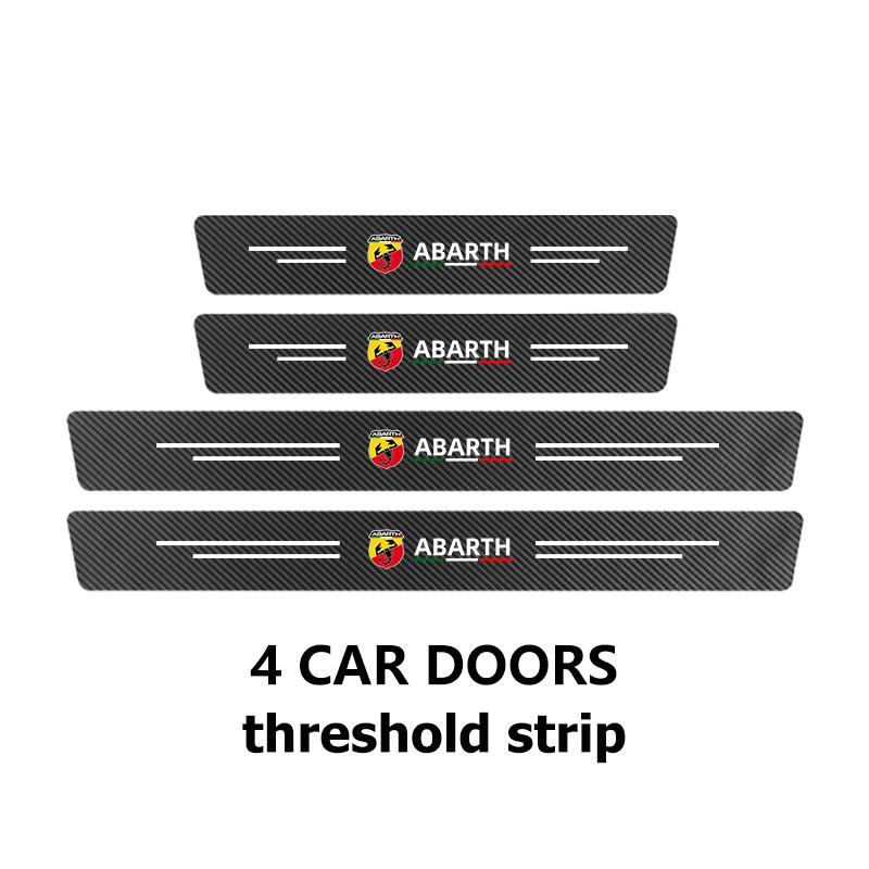 For Abarth Car Door Sill Scuff Plate Decor Carbon Fiber Stickers FIAT 500 Doblo Tipo FR Panda Argo Freemont Bravo Punto