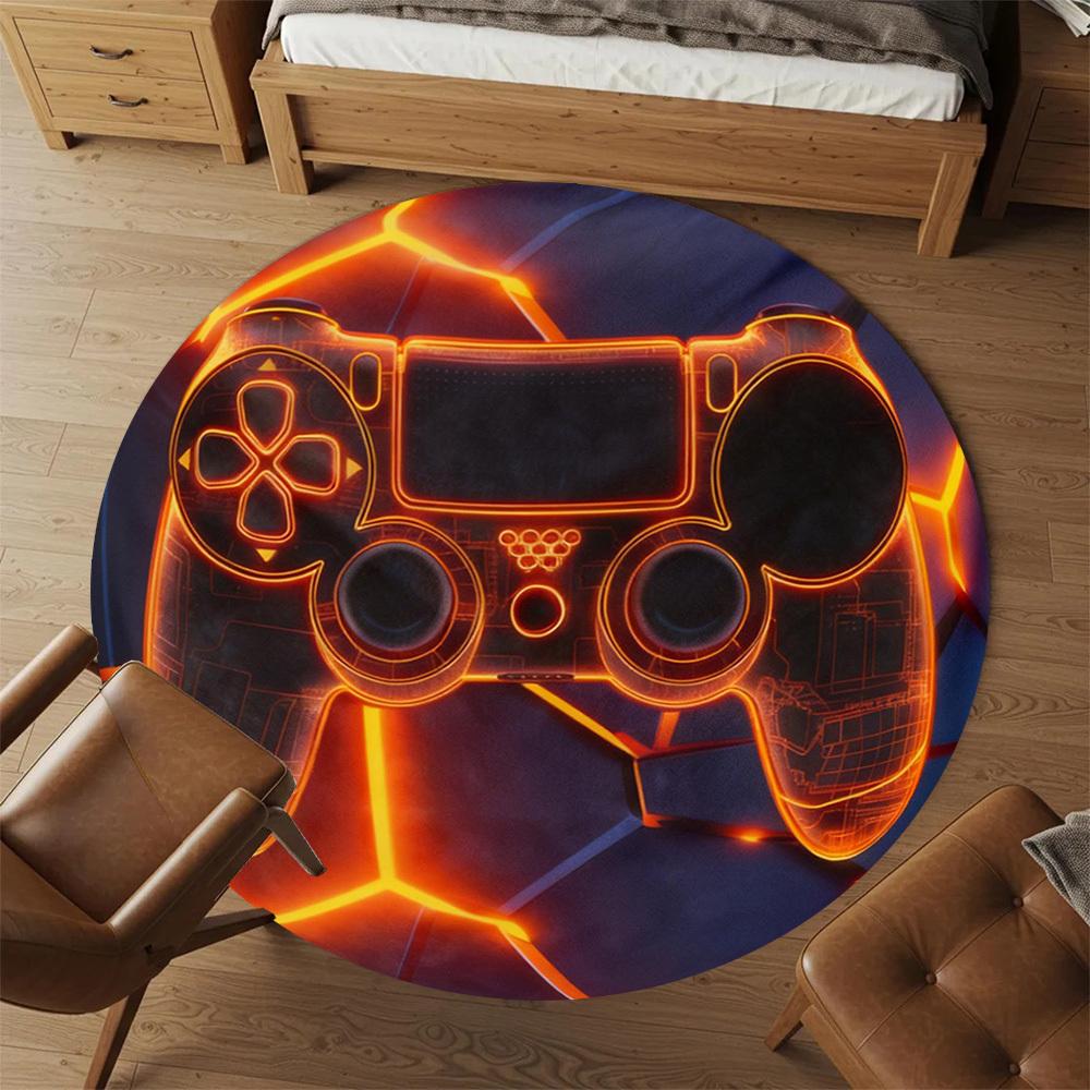 1PC Glowing Controller Round Chair Mat Area Rug - Non-Slip, Floor Mat for Office, Bedroom, and Indoor Decor -Gift D1127174