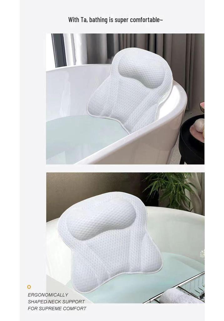 In Stock 4D Machine Washable Bath Pillow with 6 Suction Cups for Back Support
