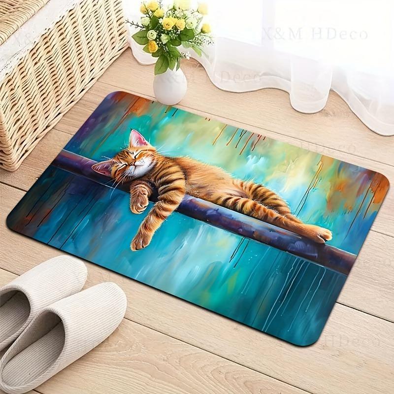 1PC Cat Kitchen Rugs Non-Slip Home Door Mats Pop design Bathroom Rugs Bath Mat Carpet for Home Sink Laundry Decor