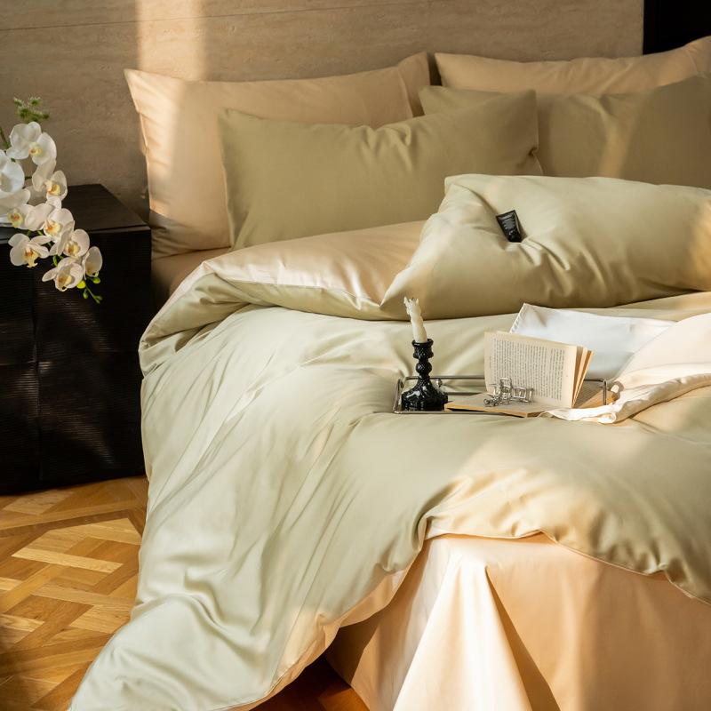 Maternal And Infant Grade A 100 Long-Staple Cotton, Solid Color Matching 4Pcs Set, Pure Cotton Satin Quilt Cover, Mattress Bed Sheet
